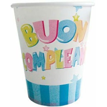 Bicchieri carta Buon 1° compleanno celeste - Confezione...