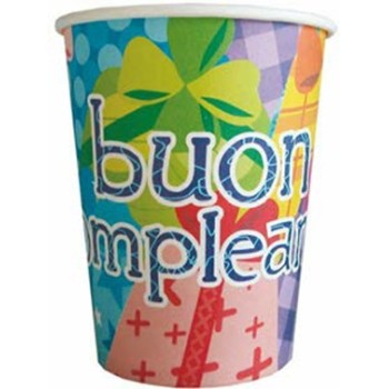 Bicchieri carta Buon Compleanno torta - Confezione 10 pezzi