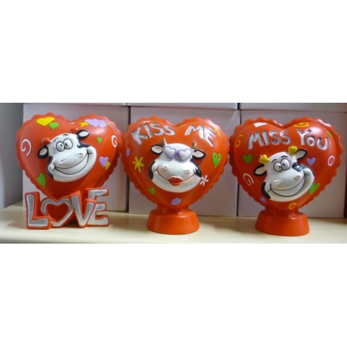 Salvadanaio resina cuore rosso 3D mucca