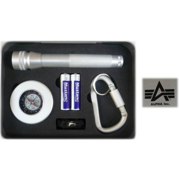 Set regalo uomo Alpha con torcia, bussola e moschettone