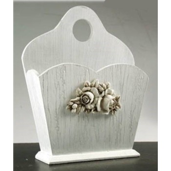 Porta corrispondenza da tavolo legno fiori Cm. 23x23