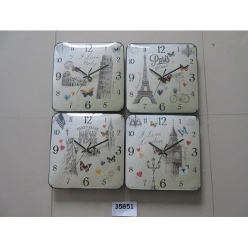 Orologio da parete quadrato città Cm. 28x28