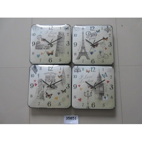 Orologio da parete quadrato città Cm. 28x28