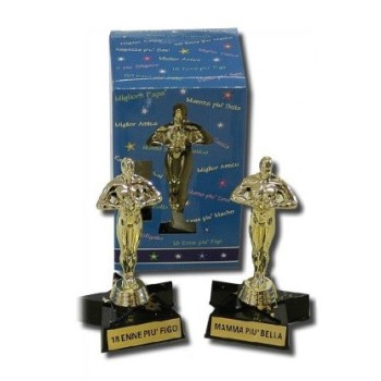 Statuina trofeo dorato base stella Cm. 18x11 - Etichette assortite