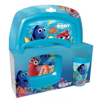 Set 3 pezzi plastica (piatto piano+piatto fondo+bicchiere) Dory