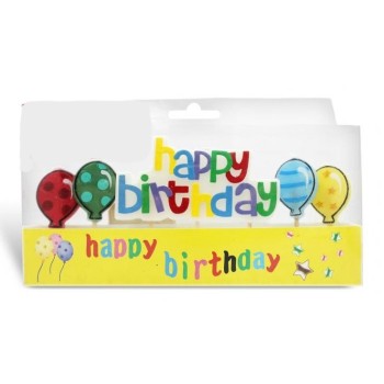 Candelina per torta Happy Birthday con palloncini