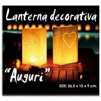 Lanterna decorativa in carta a sacchetto "Auguri" Cm. 27x15x9