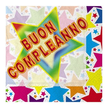 Tovaglioli carta cm. 33x33 Buon Compleanno - Confezione 20 pezzi