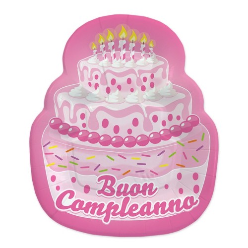 Piatti carta sagomati Cake Rosa Cm. 20x24 - Confezione 8 pezzi