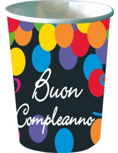 Bicchieri carta 200 cc. Buon Compleanno pois - Confezione 10 pezzi