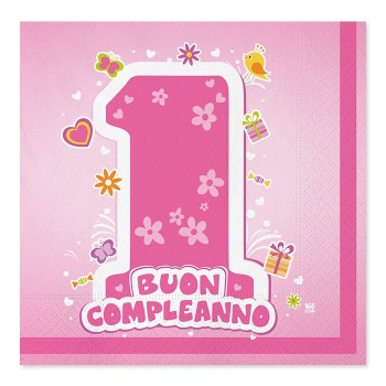 Tovaglioli carta cm. 33x33 - Primo Compleanno rosa - Confezione 20 pezzi