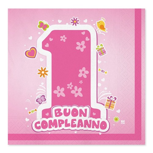Tovaglioli carta cm. 33x33 - Primo Compleanno rosa - Confezione 20 pezzi
