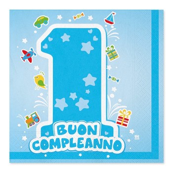 Tovaglioli carta cm. 33x33 - Primo Compleanno celeste - Confezione 20 pezzi