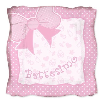 Piatti carta quadrati Cm. 24 Battesimo rosa - Confezione 8 pezzi