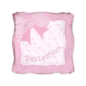 Piatti carta quadrati Cm. 19 Battesimo rosa - Confezione 8 pezzi