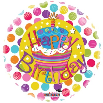 Palloncino mylar rotondo Happy Birthday Cake cm. 45