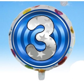 Palloncino mylar rotondo "Number" Cm. 45 - Nr. 3