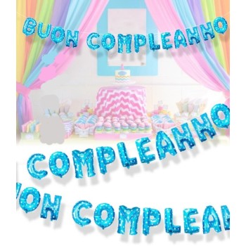 Palloncino mylar scritta lettere Buon Compleanno celeste Cm. 40x400