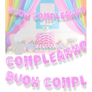 Palloncino mylar scritta lettere Buon Compleanno rosa Cm. 40x400