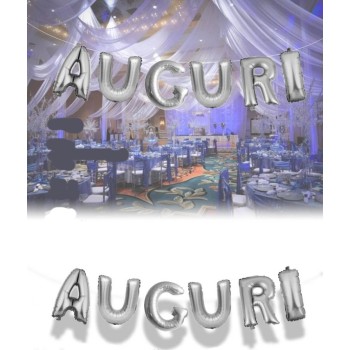 Palloncino mylar scritta lettere Auguri silver Cm. 70x400