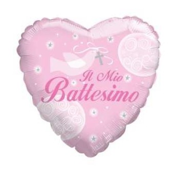 Palloncino mylar sagomato cuore Il mio Battesimo rosa Cm. 45
