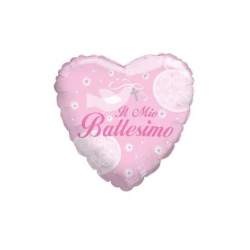 Palloncino mylar sagomato cuore Il mio Battesimo rosa Cm. 45