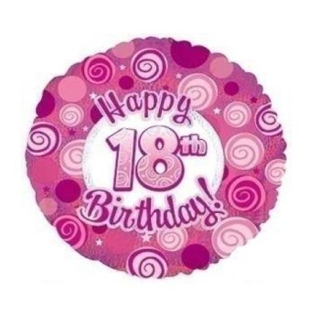 Palloncino mylar rotondo Happy Birthday 18th rosa Cm. 45