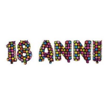 Palloncino mylar scritta lettere "18 Anni" H. Cm. 35