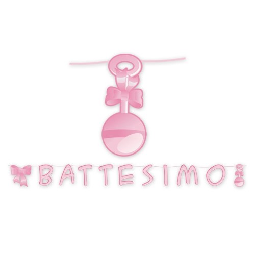 Festone scritta Battesimo rosa Mt. 6