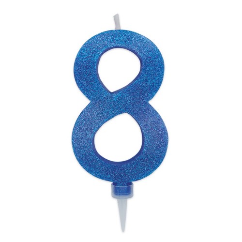 Candelina per torta glitterata maxi blu Cm. 15 - Nr. 8