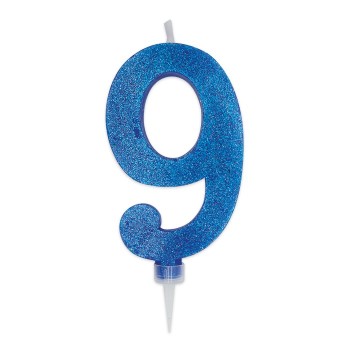 Candelina per torta glitterata maxi blu Cm. 15 - Nr. 9