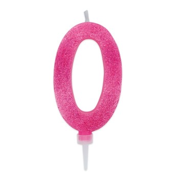 Candelina per torta glitterata maxi fuxia Cm. 15 - Nr. 0