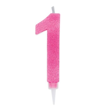 Candelina per torta glitterata maxi fuxia Cm. 15 - Nr. 1