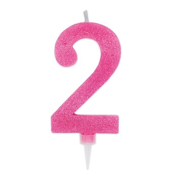 Candelina per torta glitterata maxi fuxia Cm. 15 - Nr. 2
