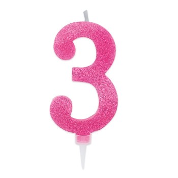 Candelina per torta glitterata maxi fuxia Cm. 15 - Nr. 3