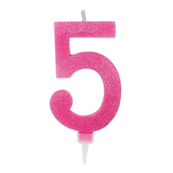 Candelina per torta glitterata maxi fuxia Cm. 15 - Nr. 5