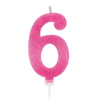 Candelina per torta glitterata maxi fuxia Cm. 15 - Nr. 6