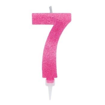 Candelina per torta glitterata maxi fuxia Cm. 15 - Nr. 7