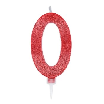 Candelina per torta glitterata maxi rossa Cm. 15 - Nr. 0
