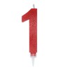 Candelina per torta glitterata maxi rossa Cm. 15 - Nr. 1