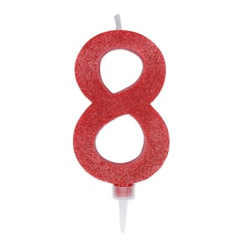 Candelina per torta glitterata maxi rossa Cm. 15 - Nr. 8