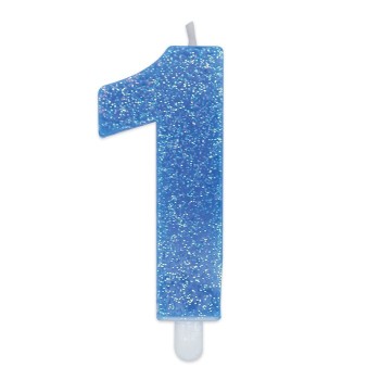 Candelina per torta glitterata blu Cm. 9 - Nr. 1