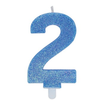 Candelina per torta glitterata blu Cm. 9 - Nr. 2