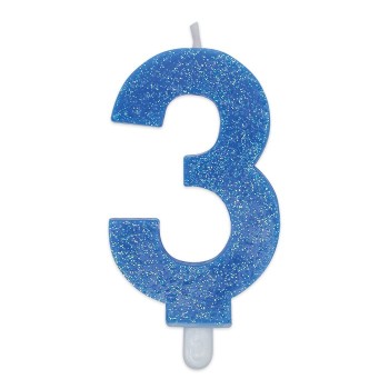 Candelina per torta glitterata blu Cm. 9 - Nr. 3