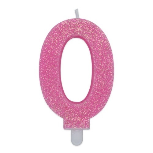 Candelina per torta glitterata rosa Cm. 9 - Nr. 0