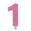 Candelina per torta glitterata rosa Cm. 9 - Nr. 1