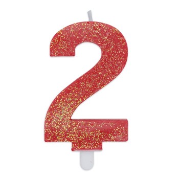 Candelina per torta glitterata rossa Cm. 9 - Nr. 2