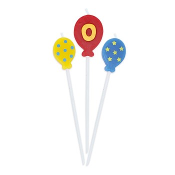 Candeline per torta palloncini con numero - Blister 3 pezzi - Nr. 0