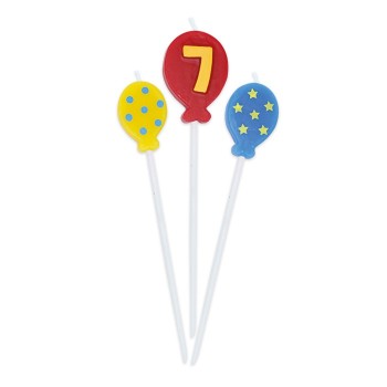 Candeline per torta palloncini con numero - Blister 3 pezzi - Nr. 7