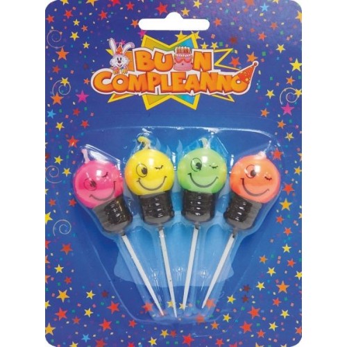 Candeline per torta lampadina smile - Blister 4 pezzi